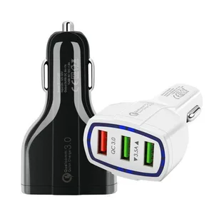 real factory qc 3.0 3 port USB fast charging car charger for mobile phone