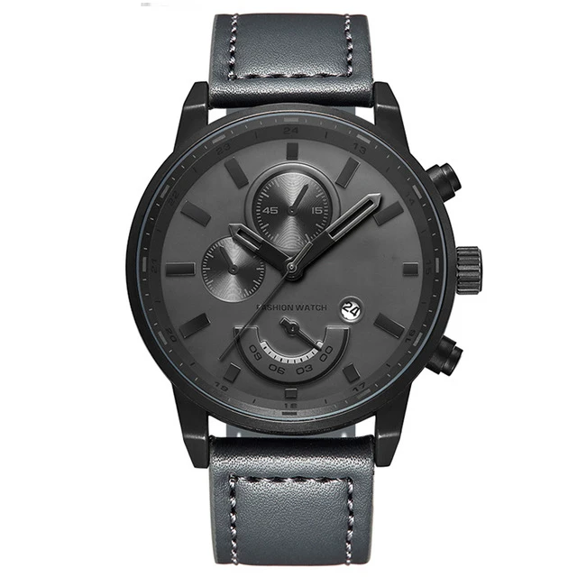 

popular stainless steel case fashion design leather men watch