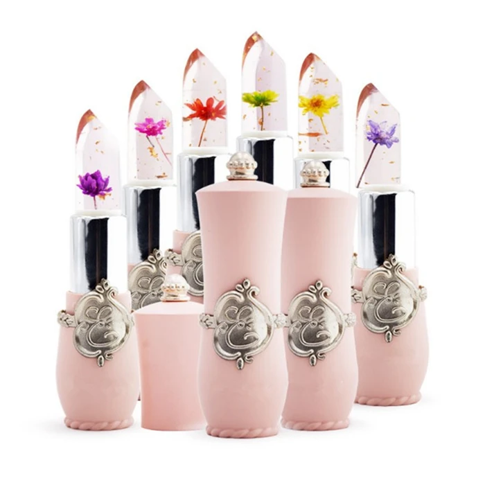 

Wholesale clear jelly lipstick with flower inside transparent color change lip stick cosmetic makeup