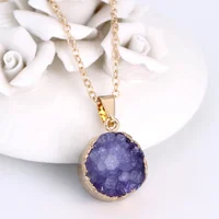 

Crystal Stone Amethyst Necklace Natural Stone Pendant Necklace With Golden Chain