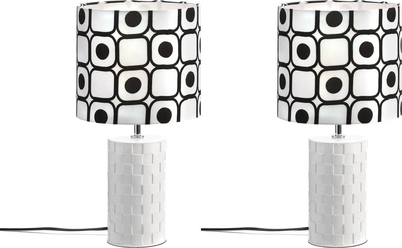 SET OF 2 POP ART GEOMETRIC ROUND BASE BLACK AND WHITE TABLE LAMP NEW~10015649