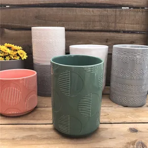 Image of stock 2018 new design ceramic pot with embossed decoration