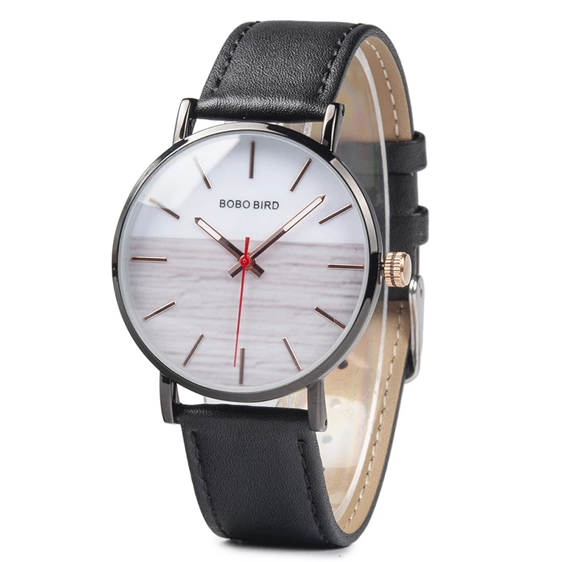 

BOBO BIRD Two color dial stylish causal style leather woodwatches with Sea-level design