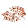 Women's 925 Sterling Silver with 18K Rose Gold Plated Wrap Around Olive Leaf Branch Ring, Paved Cubic Zirconia Stone Adjustable