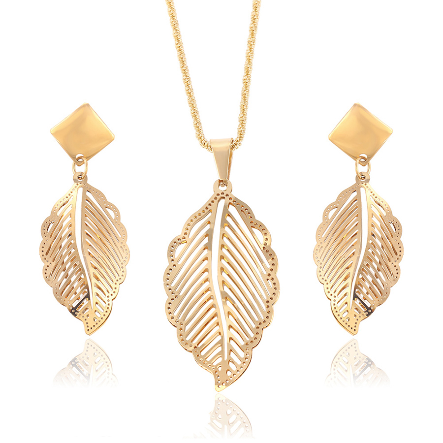 

63914-Xuping New Stylish Stainless Steel Leaf Shape Jewelry Set, N/a