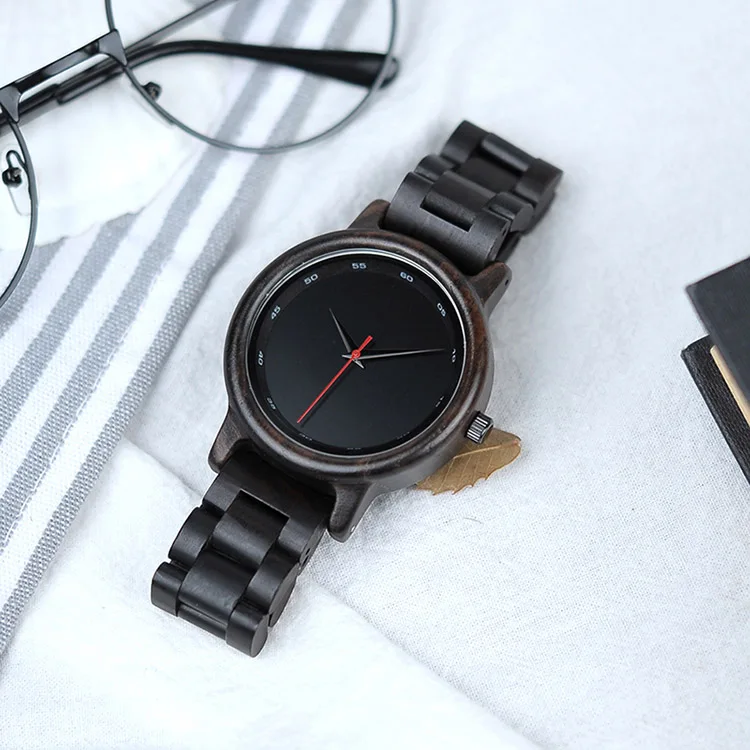 

Black ebony wood modern fashion quartz luxury watches men, Natural wood color