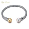 925 solid sterling designer pearl open bangle bracelets