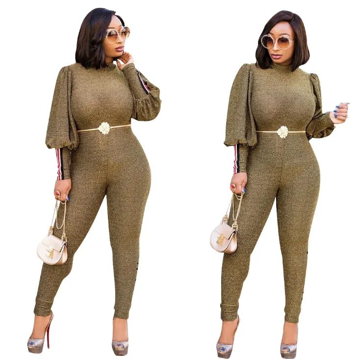 

Hot Sexy Slim Lantern Sleeve, Ribbon Splicing Jumpsuit Sexy Office Lady African Women's Jumpsuit Personality Unique Design sexy