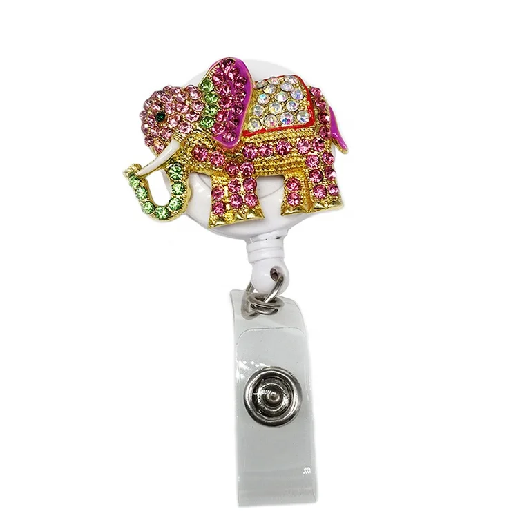 

Rhinestone Crystal Elephant Animal Shape Retractable Badge Reel Pull Badge Holder, Colorful