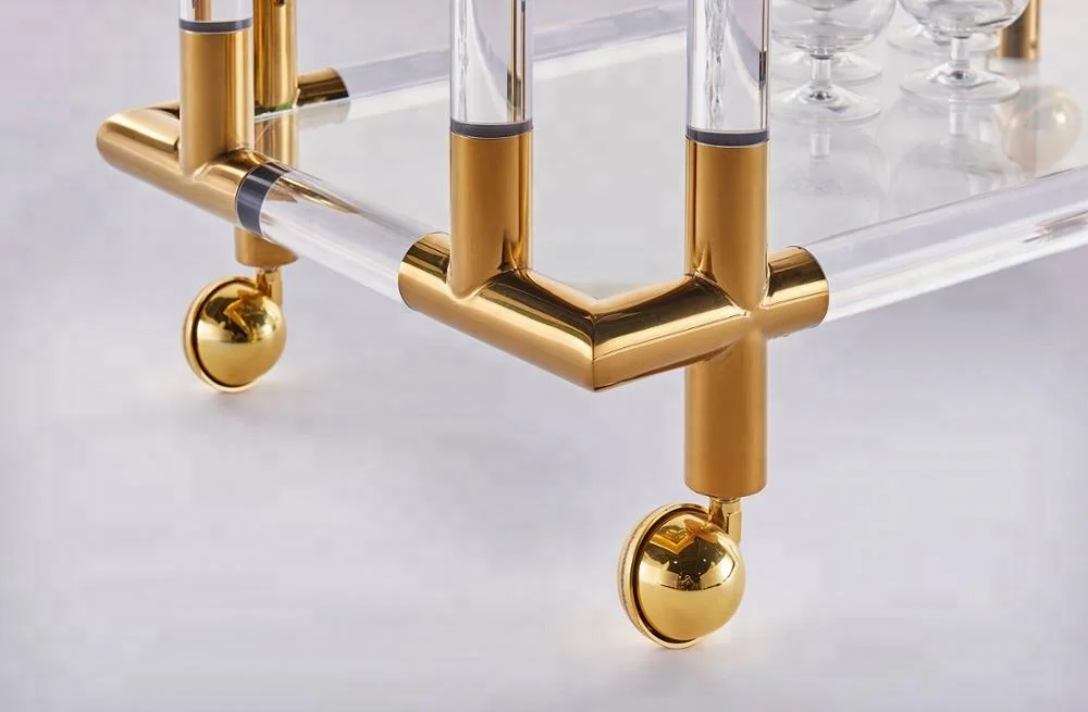 
Titanium round with acrylic base bar cart hotel bar KTV wine fancy tea trolley service cart 