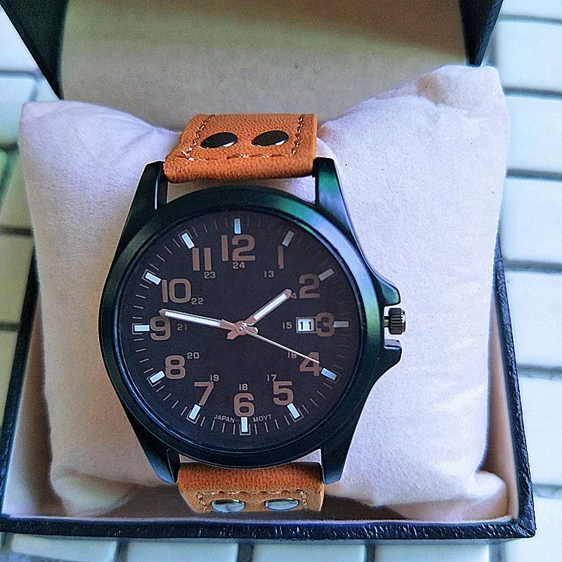 

Mens Vintage Quartz Alloy Material OEM Watch, Black / brown/ green