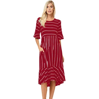 Red White Striped Evening Dress For Women