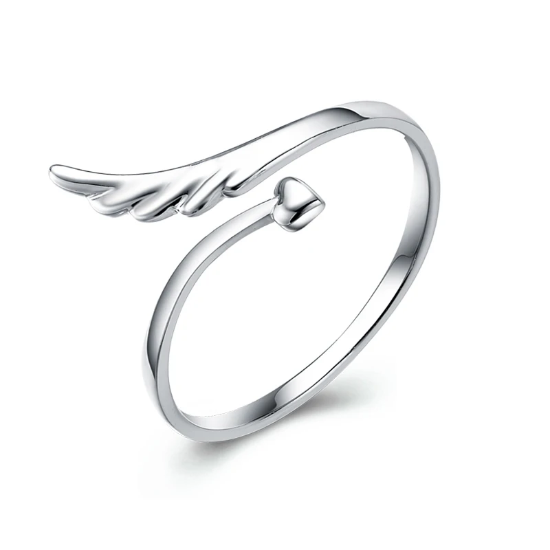 

Wholesale Fashion Simple Open Ring Jewelry 925 Sterling Silver Wing And Heart Ring For Girls