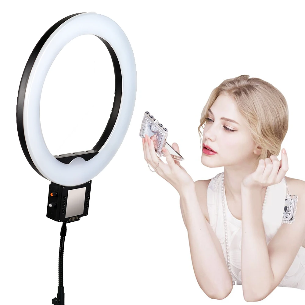 

YooCheese 12inch 60W led photography ring light lamp studio dimmable led ring light makeup mirror for photo video 2700K-6000K, Black and white