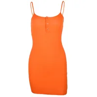 

Neon Orange Summer Dress 2020 Sexy Club Wear for Women Rib Knit Fitted Spaghetti Strap Mini Bodycon Dresses