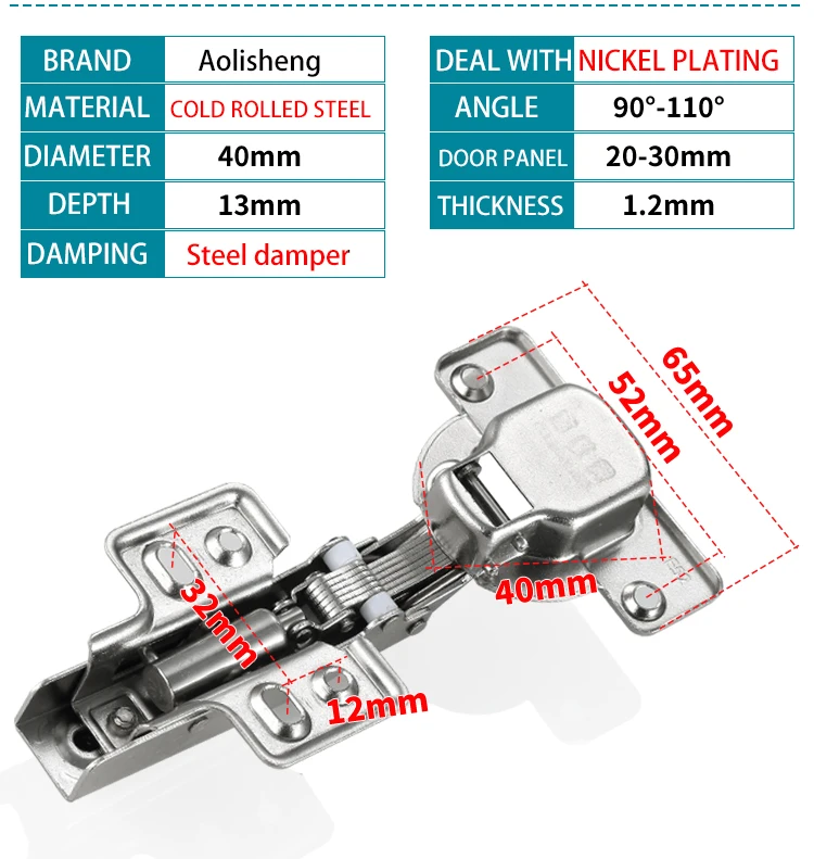 China Hardware Popular 40mm Multi Functional Concealed Furniture Cold Rolled Steel Hinge Stainless Steel Hinge
