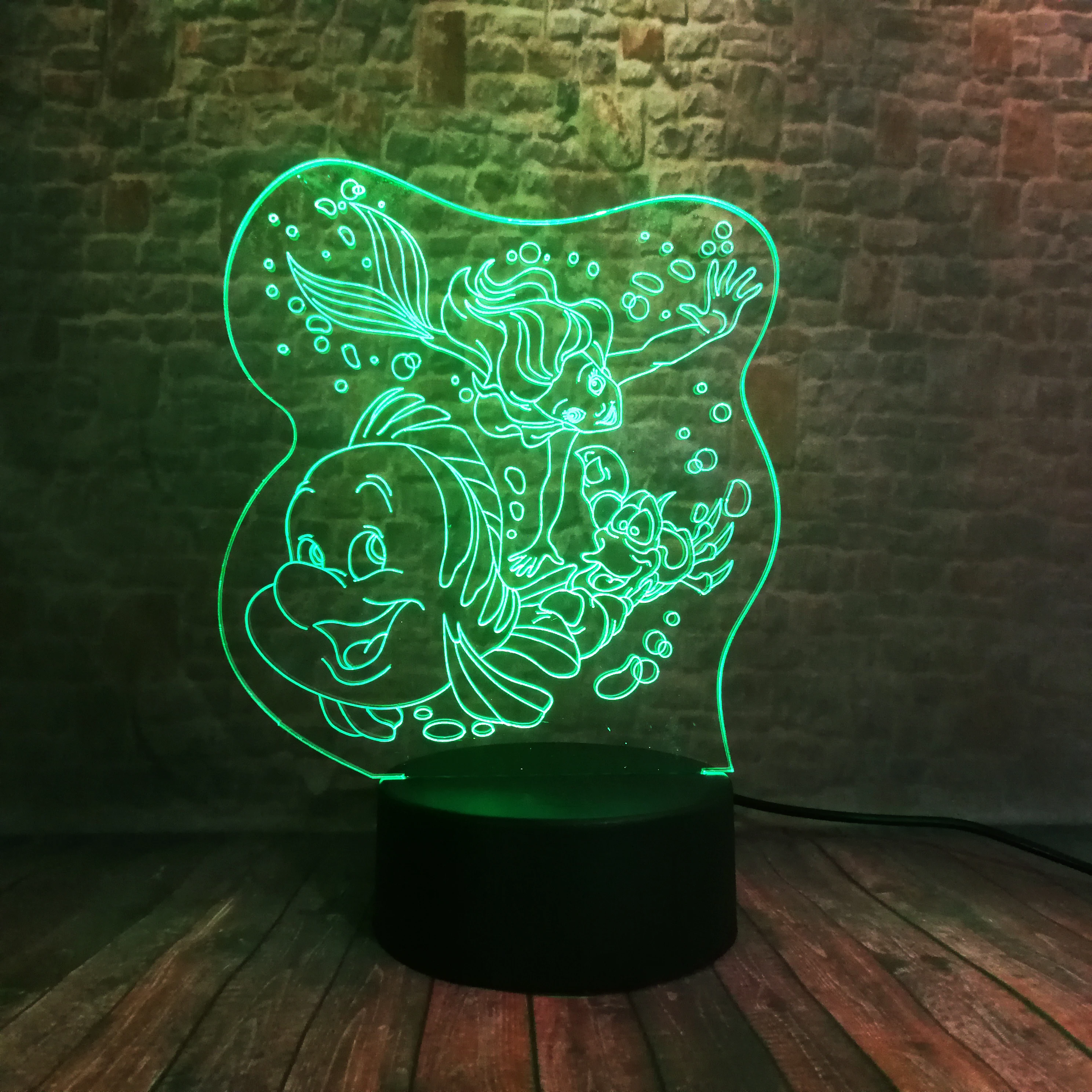 

Luminous 3D Illusion Lamp LED 7 Colorful Change Light Little Mermaid Flounder and Ariel Princess Anime Figure Toys for Kids, 7 colors