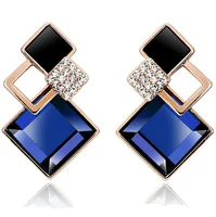 

New design korean elegant charm earring fashion jewelry diamond shaped crystal stud earring for young girls