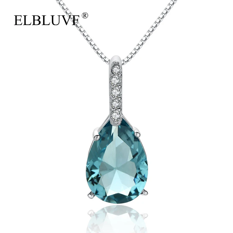 

ELBLUVF 925 Sterling Silver Fancy Womens Blue Stone Zircon Waterdrops Crystal Pendant Necklace Jewellery For Wedding Christmas