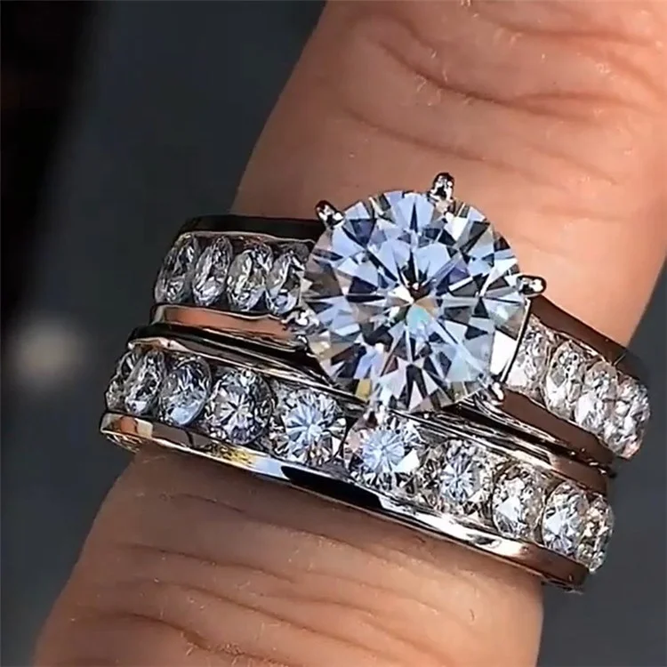 

Crystal Female Big Stone Ring Set Boho Fashion Queen Bridal Engagement Rings For Women Promise Love Finger Ring