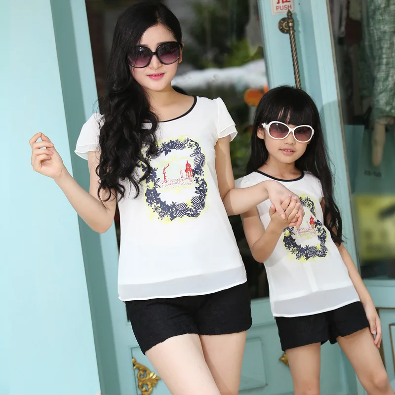 Lace matching mother and daughter clothes t shirt and pants mom and daughter dress family clothes