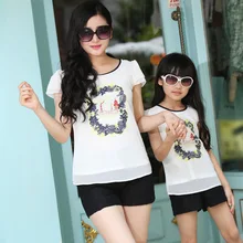 Lace matching mother and daughter clothes t shirt and pants mom and daughter dress family clothes