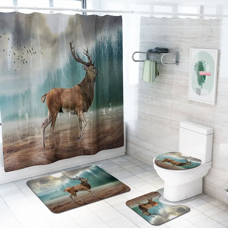 Amazon best sell Deer 3d print designer  shower curtain and Rug