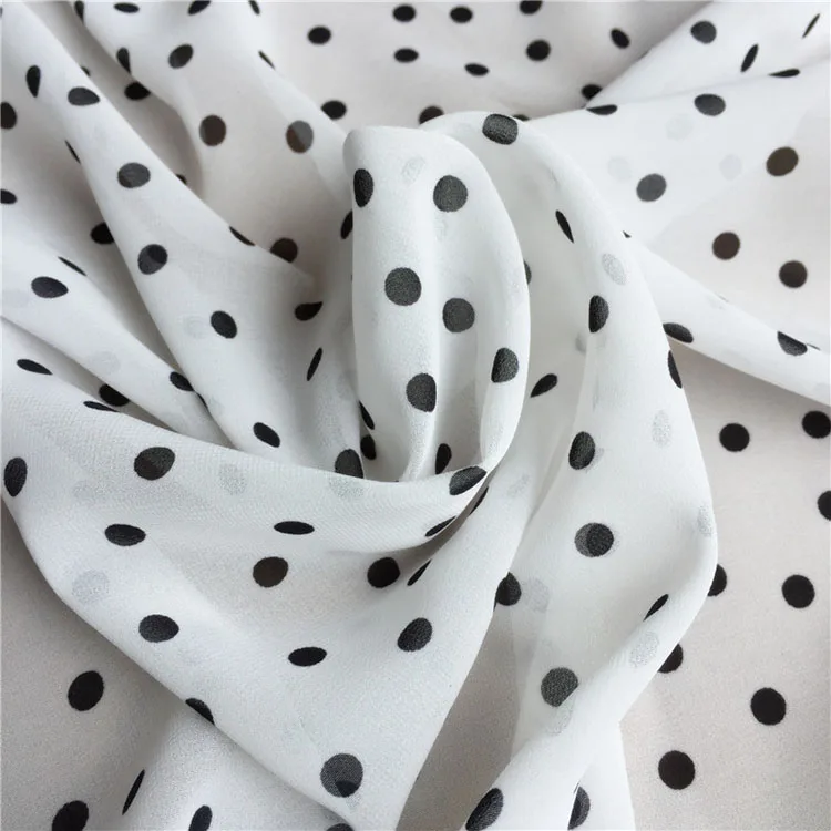 White And Black Woven Textured Polyester Chiffon Fabric Polka Dot Buy Polyester Fabric Polka