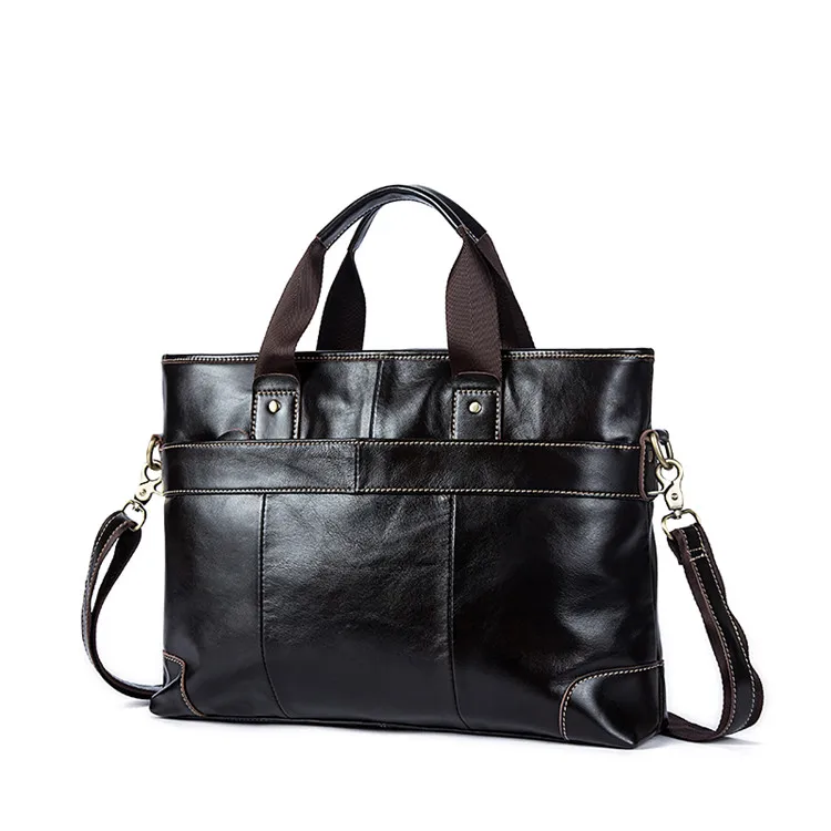 

Accept Custom Logo Hot Sell Briefcase Handbag For Men Original Leather Laptop Bag Genuine Black Slim 7708