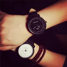 2015 Unisex Leather Strap Watches Men Luxury Brand Large Dial Men Watch For Lovers Black White Sport Women Quartz Watch AB320