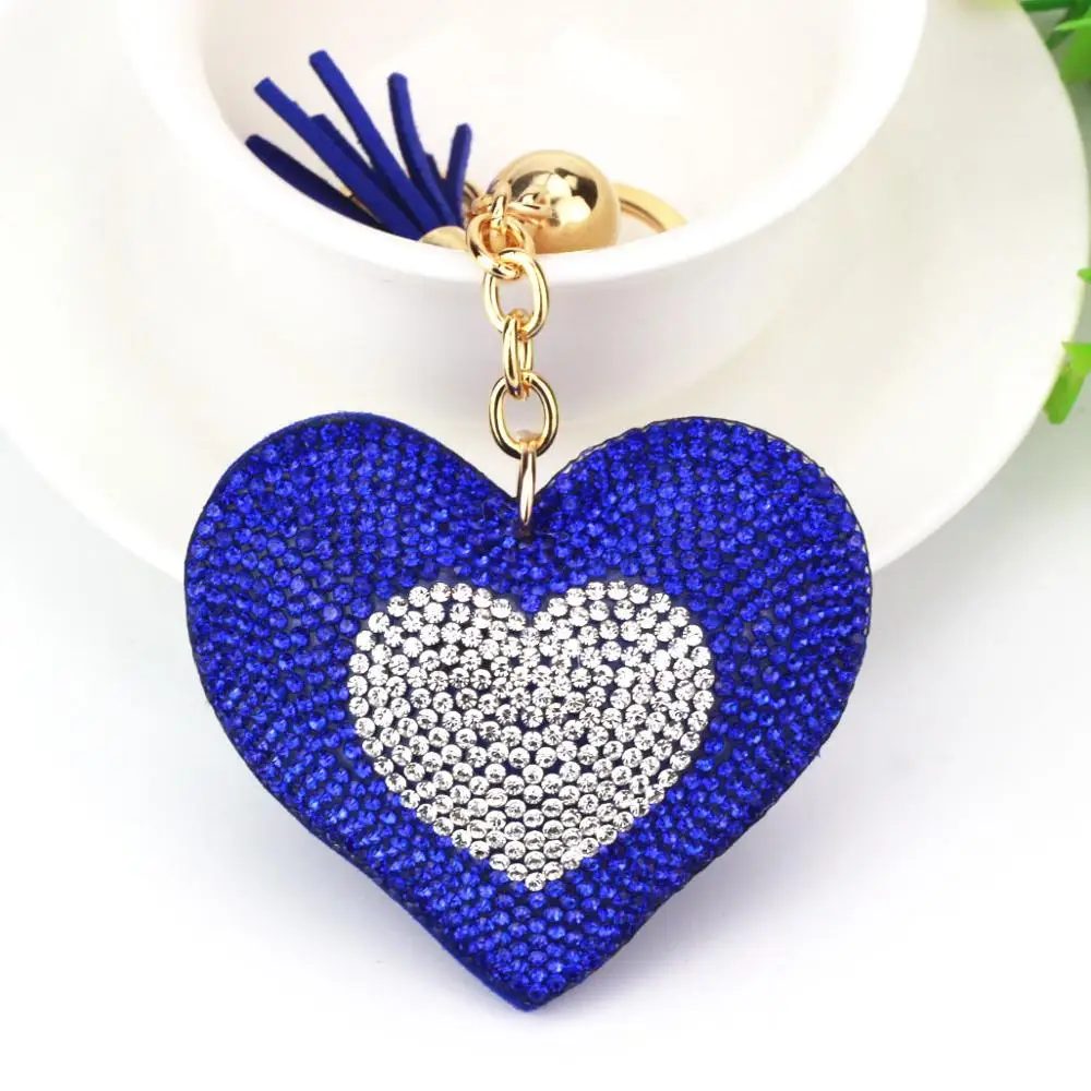 Promotion Leather Crystal Rhinestone Keychain Tassel Heart Keychain