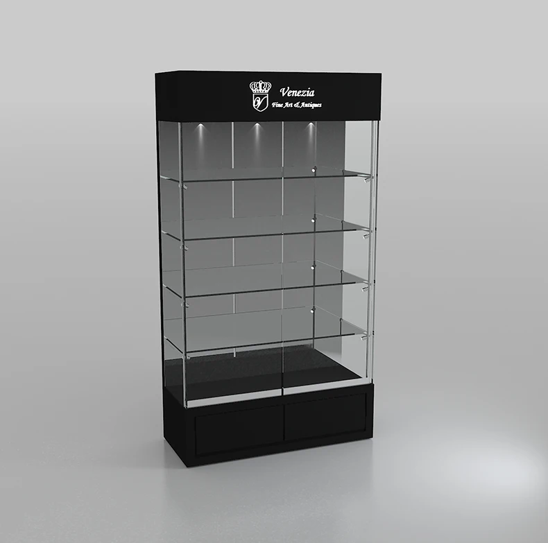 modern custom made glass vitrine jewelry display showcase with lock and led spot light for sale