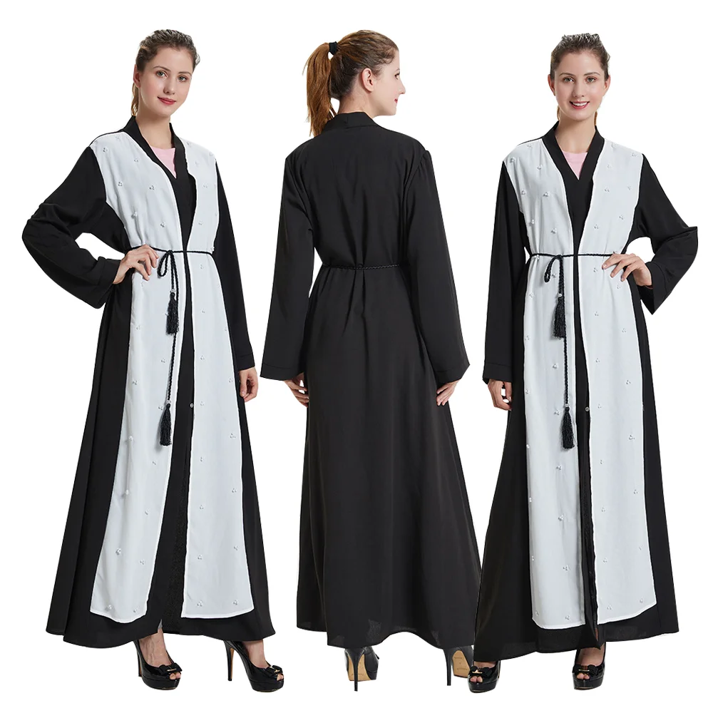 
2020 Classic style front open abaya handmade beading saudi arabia long dress moroccan kaftan islam clothes turkey clothing 