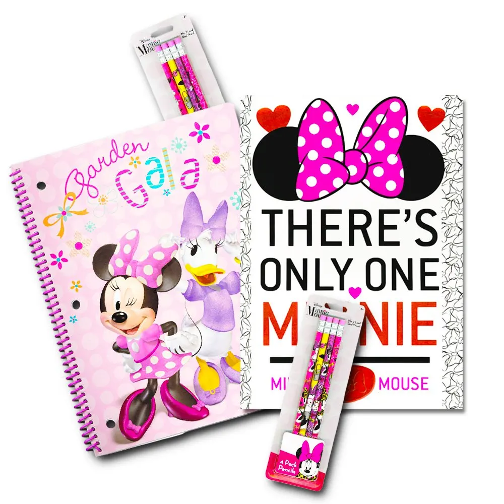 Disney Minnie Mouse School Supplies Value Pack -- 10 Pcs (8 Pencils with Erasers, Notebook, Folder)