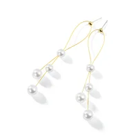 

Unique design stranding simulated pearls long dangle earrings gold plated fashion jewelry for women