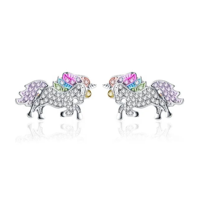 

Valentine's Day Gift Cartoon Horse Pony Stud Earrings Multicolour Unicorn Earring, Multi