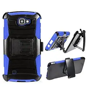 Phone Case for Verizon Wireless Prepaid LG Optimus Zone 3 4G LTE / LG Spree ( Cricket Wireless ) Blue Edge Cover Kickstand Combo Holster Belt Clip For Straight Talk LG Rebel 4G LTE