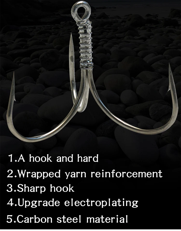 High Grade Carbon Steel Fishing Hook Kits Treble Hook With Wire