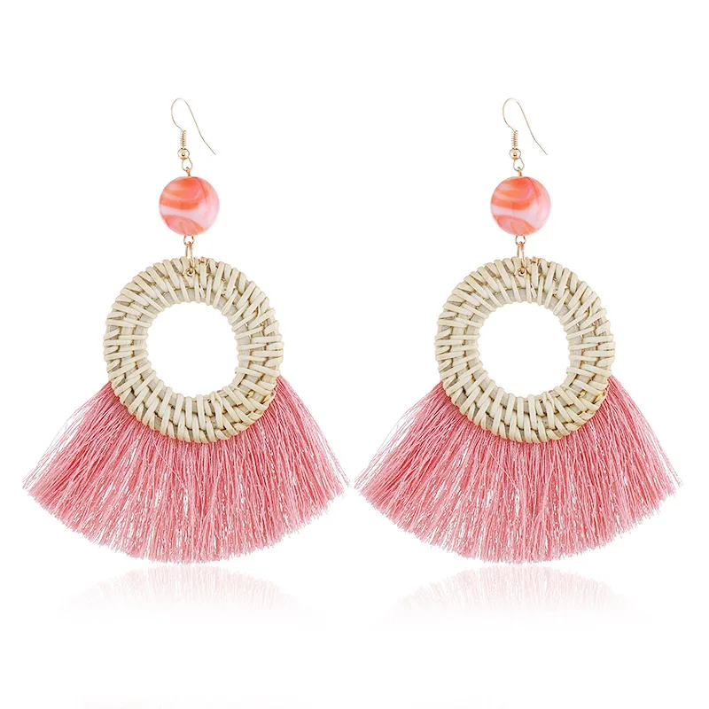 

Free Shipping 30 Styles Available Large Tassel Earrings ,Bohemian Woven Braid Rattan Earrings for Women with Tassel, Picture show