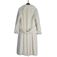 

Wholesaler Faux Mink Long Fur Coat White Black Color Plus Size With Belt