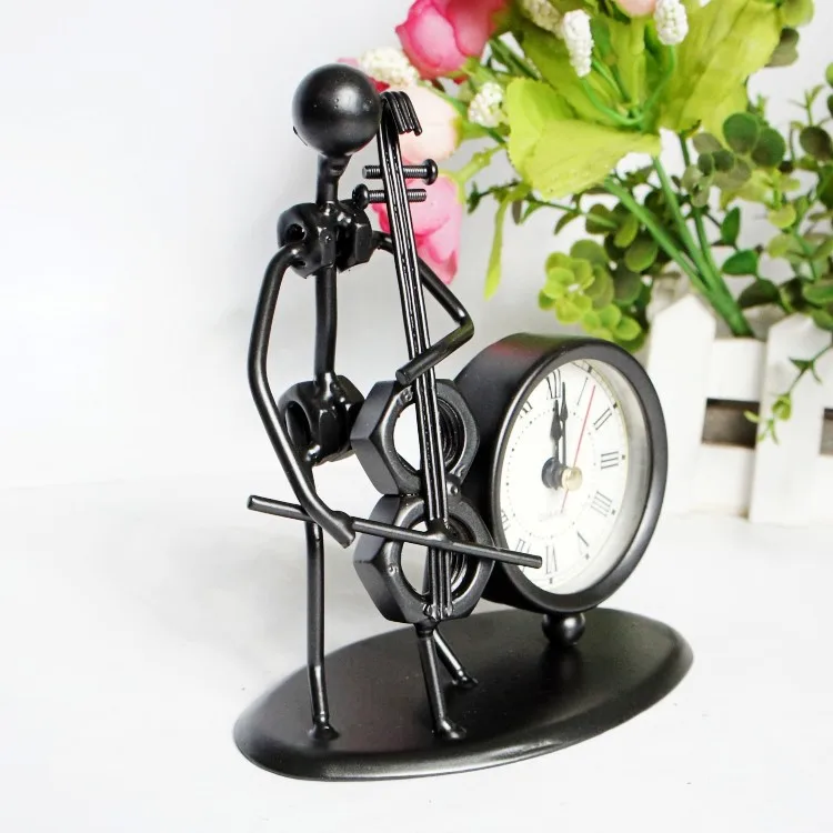 

Metal house decoration small iron man musical instrument clock guitar furnishing articles, Black