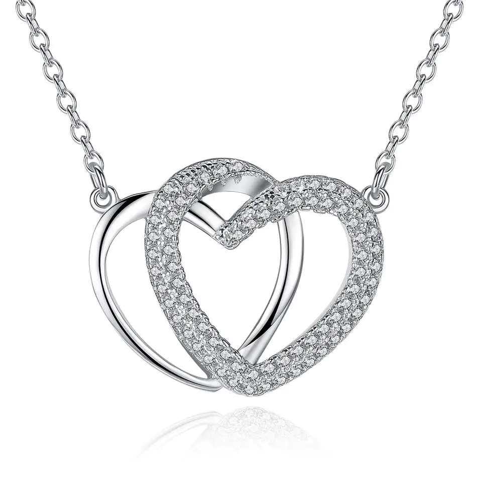 

Fashion Interlocking Love Hearts Pendant Necklace Women 925 Sterling Silver Necklaces Jewelry With 44cm Long Chain