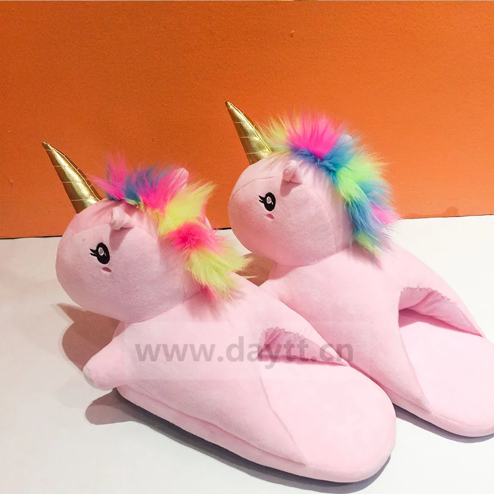 
2018 new animal series plush rainbow unicorn slippers for kids 