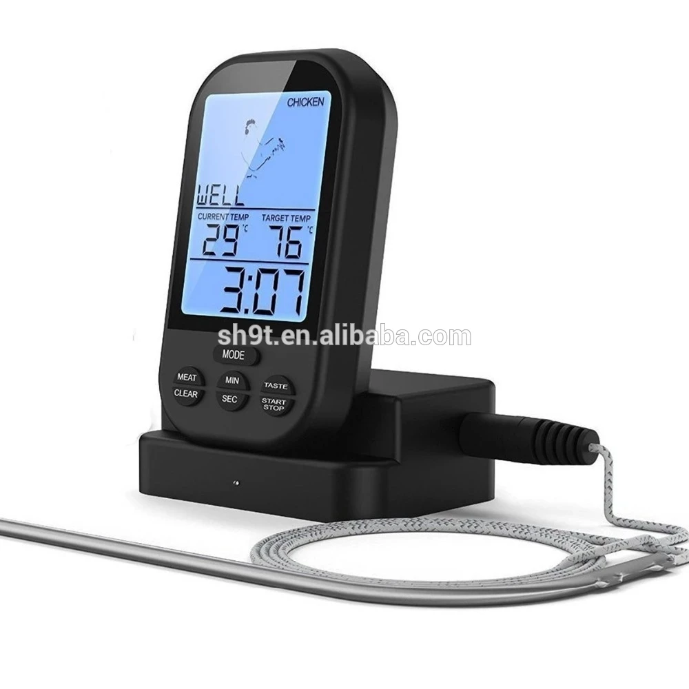 Remote digital wireless thermometer for kitchen food cooking BBQ