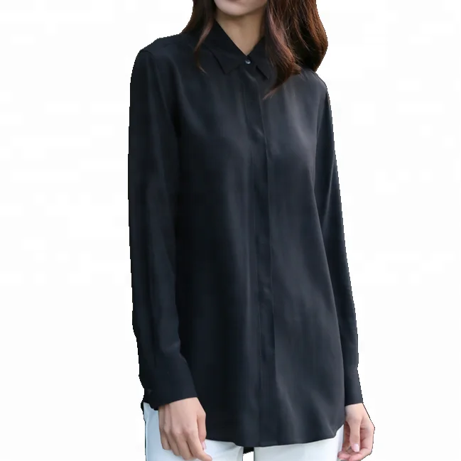 

100% silk CDC stone washed multi colours basic long sleeve fitting blouse with high workmanship, Black;white;rust;dark blue