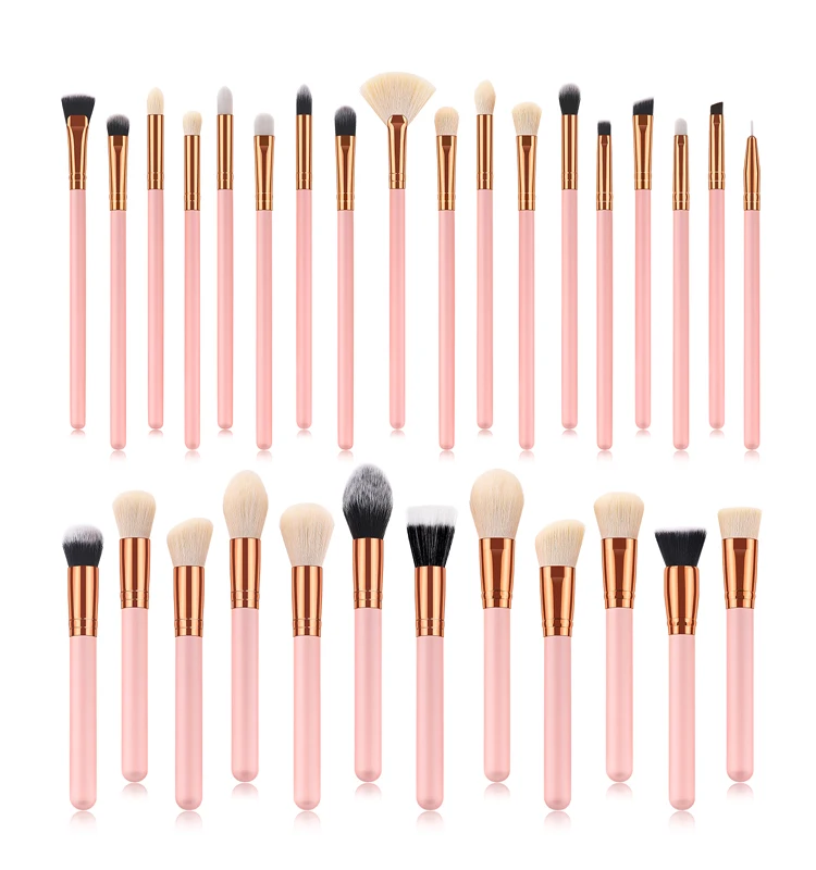 New 30pcs Professional Makeup Brushes Pink Gold Wood Handle Cosmetic