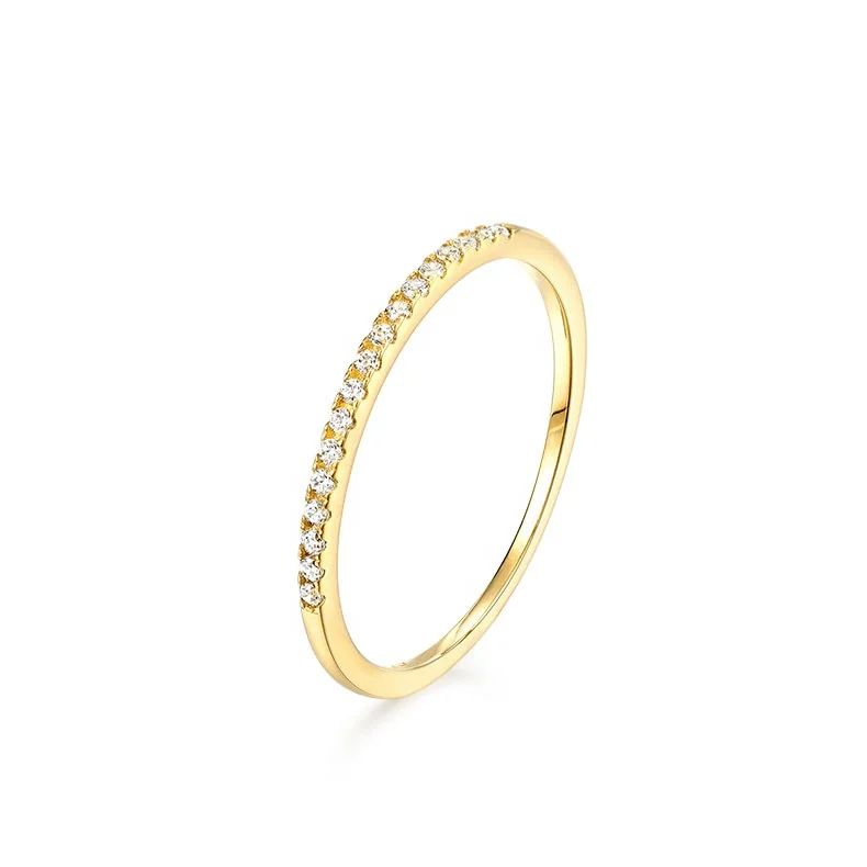

Stackable real 14K solid gold CZ pave diamond half eternity thin band ring, Picture