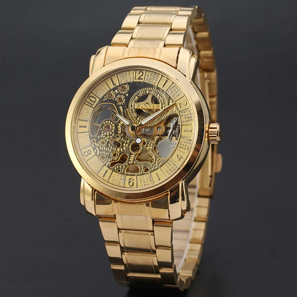 

WINNER 159 watches men automatic mechanical Vogue Watch Branded Watch Stainless Steel Back,Custom Gold Automatic