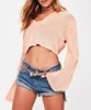 Custom sexy girls v neck flare sleeve knit jumper hot cropped sweater design for women