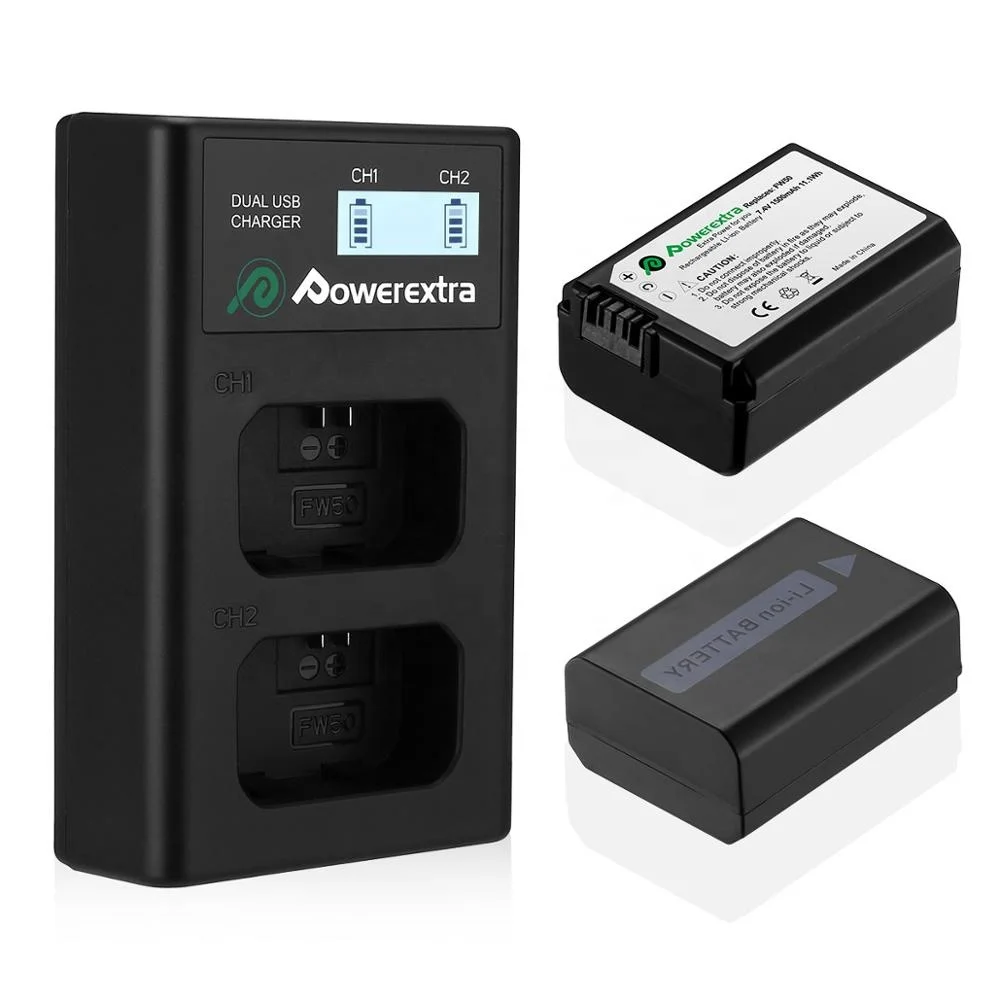 

Powerextra 2Packs Replacement NP-FW50 Battery For Sony Camera LCD Display Charger